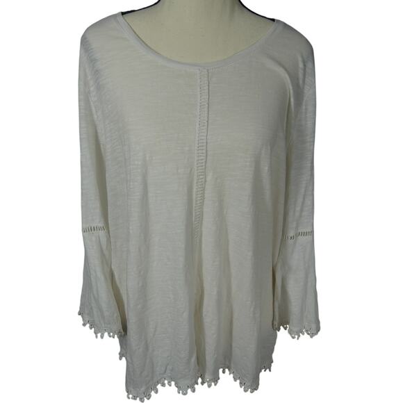 Style & Co Women's Large Tunic Blouse Boho Peasant Lace Edges  Ivory - Picture 1 of 8